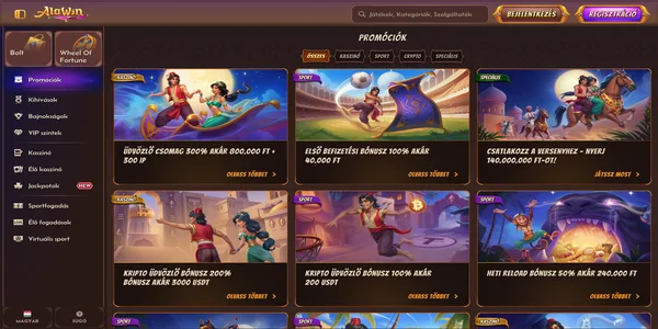 Alawin Casino üdvözlő bónusz oldala mobilon