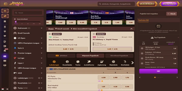 Alawin Casino sportfogadási kínálata mobilon