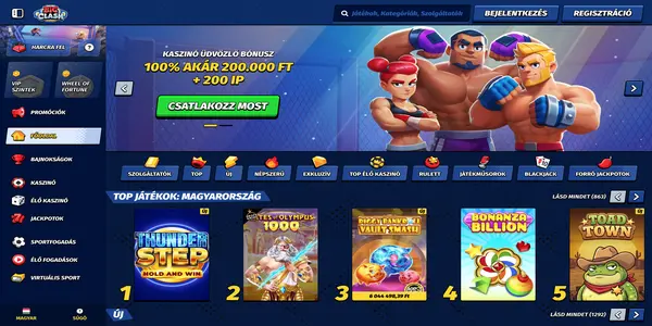 BigClash Casino mobil kezdőoldala
