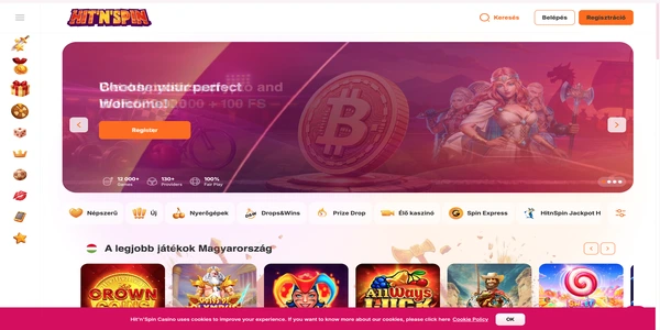Hit'n'Spin Casino mobil kezdőoldala