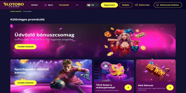 Slotoro Casino üdvözlő bónusz oldala mobilon