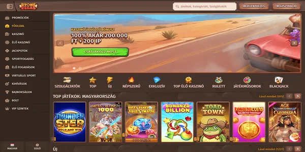 StoneVegas Casino mobil kezdőoldala