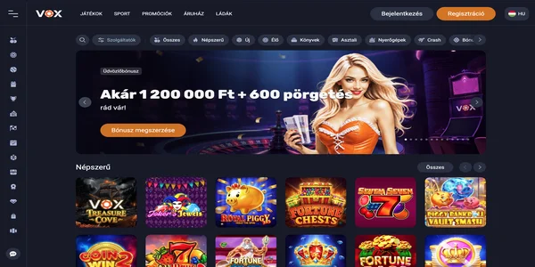 Vox Casino mobil kezdőoldala