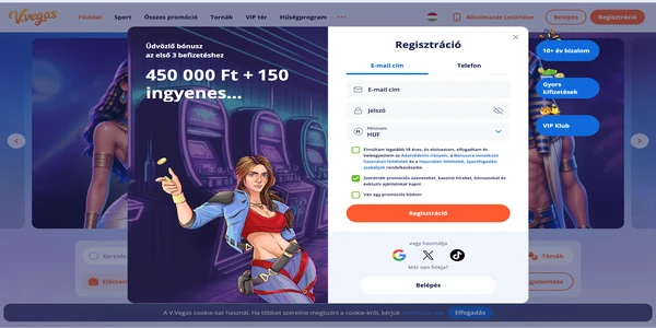 V.Vegas Casino regisztrációs folyamata mobilon